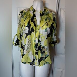 Vibrant Leaf Print Button-Down Shirt
